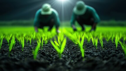 Young plants emerging from soil