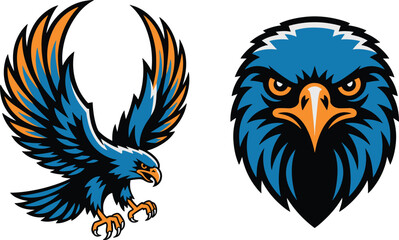 Obraz premium Powerful illustration of fierce eagle mascot with detailed feathers and intense gaze, symbolizing strength, freedom, and leadership for sports teams, branding, logos, military, outdoor activities, and