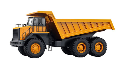 Heavy duty construction dump truck large industrial vehicle hauling materials mining site equipment studio photography isolated on white background