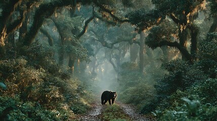 Obraz premium Sloth bear walking lush green jungle wallpapers