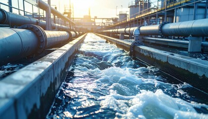 Industrial water treatment facility with pipes and tanks © V_