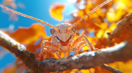 Closeup of insect on branch