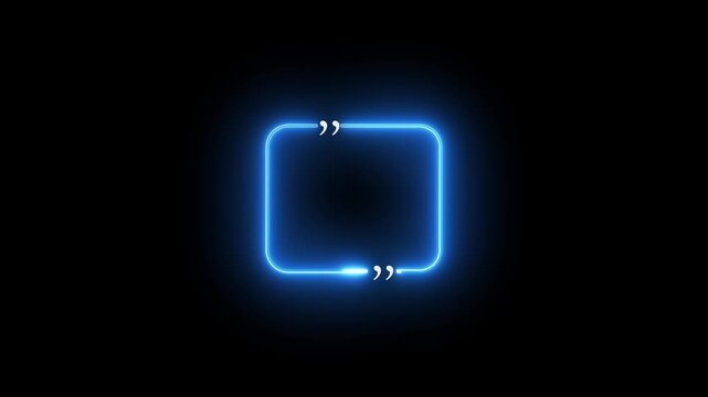 Modern  neon glowing quotation frame on a dark background. Futuristic luminous text box design suitable for quotes, messages, headlines, social media posts, banners, website headers, presentations, 