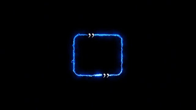 Modern  neon glowing quotation frame on a dark background. Futuristic luminous text box design suitable for quotes, messages, headlines, social media posts, banners, website headers, presentations, 