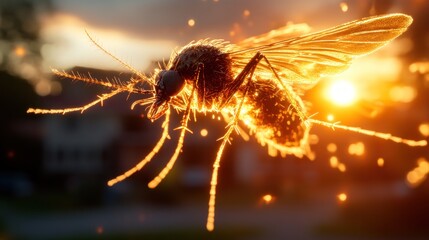 Mosquito at sunset silhouette