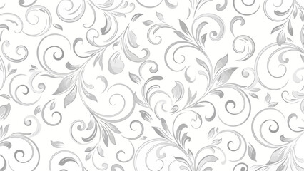 Elegant Swirling Floral Seamless Pattern with Delicate Leaves on White Background