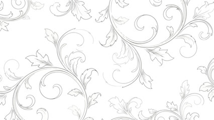 Elegant Floral Swirls Seamless Pattern - Delicate Baroque Scrollwork for Decorative Backgrounds