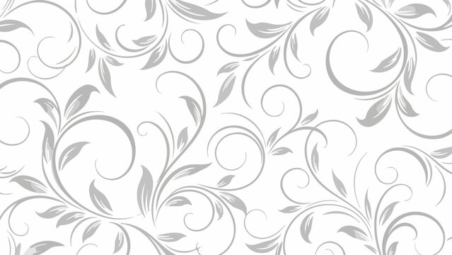 Seamless Vintage Swirls and Leaves Floral Pattern on White Background