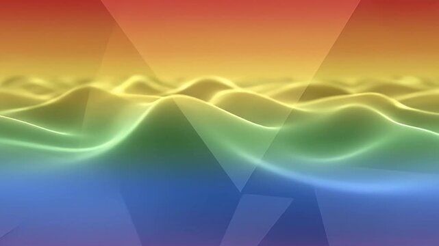 A visually captivating abstract background features a seamless flow of vibrant colors, transitioning smoothly through warm reds, oranges, and yellows, into refreshing greens, and finally into deep blu
