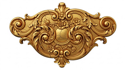 Ornate Golden Scrollwork Decoration with Floral Motifs and Cracked Texture, Vintage Baroque Style Architectural Element