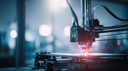 Close-up of a 3D printer head creating a layer in motion.