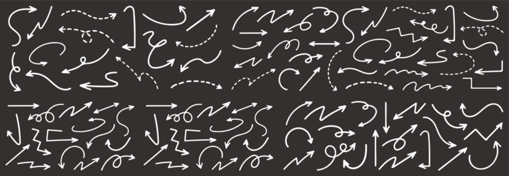 Hand Drawn Arrow Doodle Collection &ndash; Creative Flow Direction Arrows, Curved Line Strokes, Sketchy Movement Paths, Abstract Navigation Symbols Vector Set eps file.