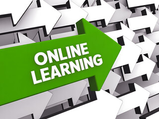 Online learning direction arrow pointing forward against a background of choices