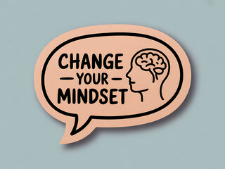 Change your mindset, motivational quote on a speech bubble with a brain graphic