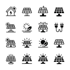 Solar Panel Icon Set (Outline + Solid, Consistent Grid)