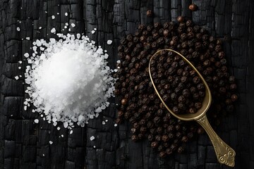 Fleur de Sel and Black Peppercorns Flat Lay