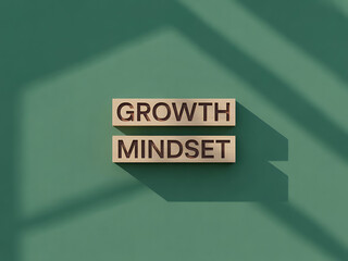 Wooden blocks spelling out "growth mindset" against a green background with shadows