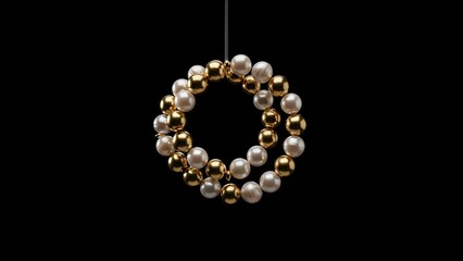 Elegant Christmas Wreath Ornament with Gold and White Beads.