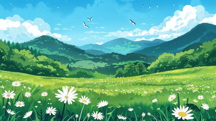 Anime Valley Flower Sea Healing Department Natural Landscape Illustration