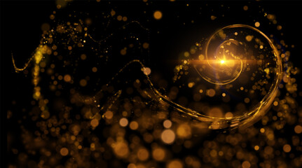 Golden spiral composed of shimmering golden light trails, fireworks, and gold confetti vibe. For holiday marketing campaigns (New Year, Christmas), wedding invitation suites, anniversary announcements