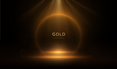 Prestige round award frame from glowing golden bokeh light. Elegant, ceremonial border for high achievement and honor, perfect for corporate recognition graphics, certificates, and award presentations