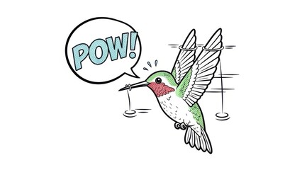 Naklejka premium Dynamic Hummingbird Illustration with Arrested Flight and Vivid Comic Style Impact Bubble