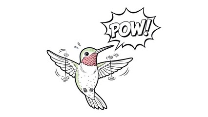 Naklejka premium Hummingbird Character with Frozen Wings and a Comic Book 'Pow' Sound Effect Bubble