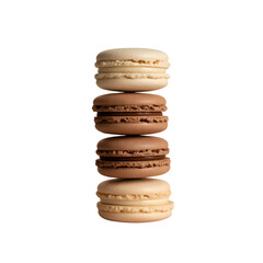 Stack of brown and beige macarons isolated on transparent background