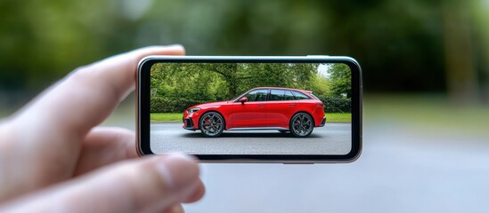 Red car viewed on smartphone