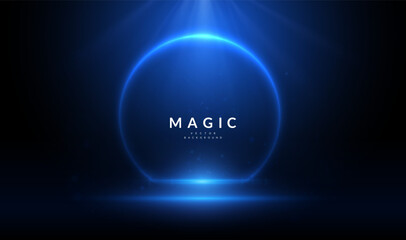 Round frame of blue bokeh lights for modern corporate awards. This tech-inspired border is perfect for digital certificates, employee achievement graphic, and innovation awards in the tech and finance