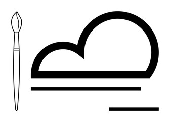 Creativity, art, design, digital tools, imagination, innovation. A minimalist cloud shape and a classic paintbrush. Creativity and art concept for traditional and digital applications