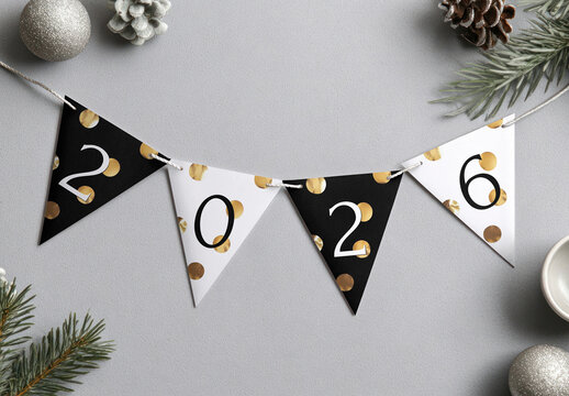 Festive New Year Banner Mockup Decor PSD