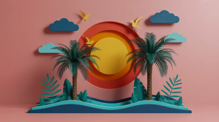 Tropical sunset with palm trees