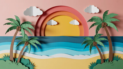 Obraz premium Paper craft beach sunset