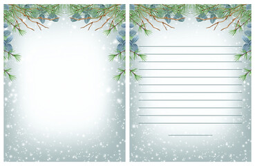 Christmas letter to Santa template, wish list with winter greenery. Holiday planner design.