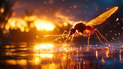 Glowing insect at sunrise