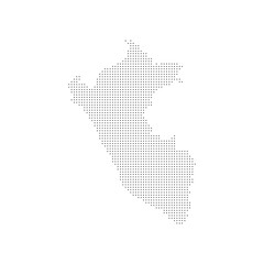 dotted halftone black silhouette of peru map isolated. peru country map for travel and presentation. peru halftones map vector illustration.  world maps circle. global map.