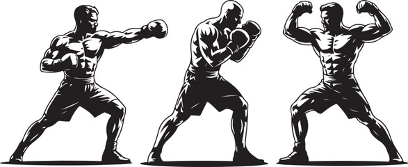 Boxer in action poses isolated on transparent background