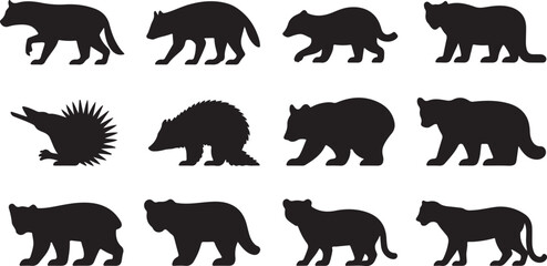 Obraz premium Collection of Animal Silhouettes Including Bears and Hedgehogs