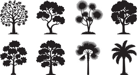 Fototapeta premium Collection of Silhouette Trees Nature Illustration Set