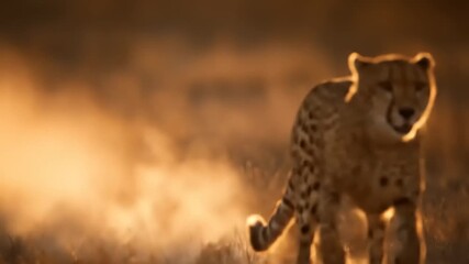 Running cheetah at sunset wildlife action in natural habitat - Powered by Adobe