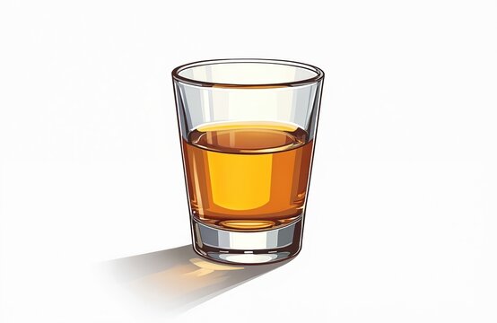 Amber colored spirit fills a clear glass tumbler, casting a distinct shadow. Perfect for depicting toasts or bar scenes, this illustration is ideal for adult beverage contexts.