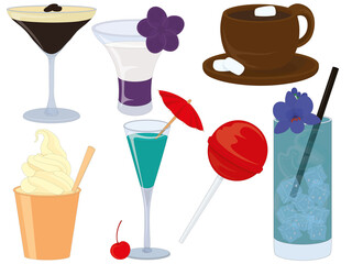 Collection of different food and drinks for collages illustration