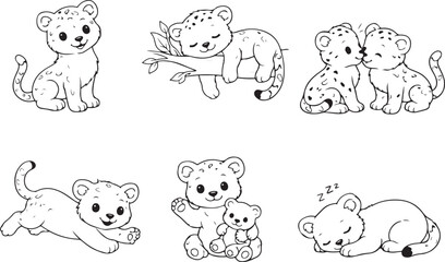 Obraz premium Charming collection of cute baby leopard cubs in various delightful poses for coloring