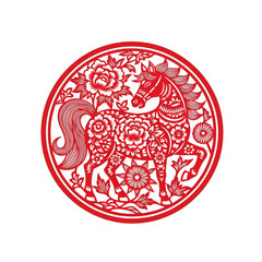 Intricate Chinese Paper-cutting Art Featuring a Mythical Horse and Floral Designs for Cultural