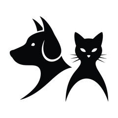 Minimalist black silhouette illustration of a dog and cat side by side
