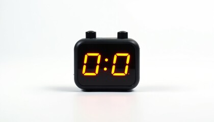 Modern black digital timer shows 00 00. This small electronic device with orange display is set to zero. Use for timing tasks, sports, or countdowns.