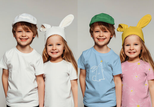 Smiling Children Wearing Colorful Outfits Mockup PSD