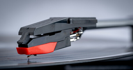 Vinyl record player. close up