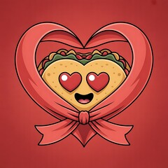 Cute Heart Eyes Taco With Ribbon Love Illustration For Valentines Day